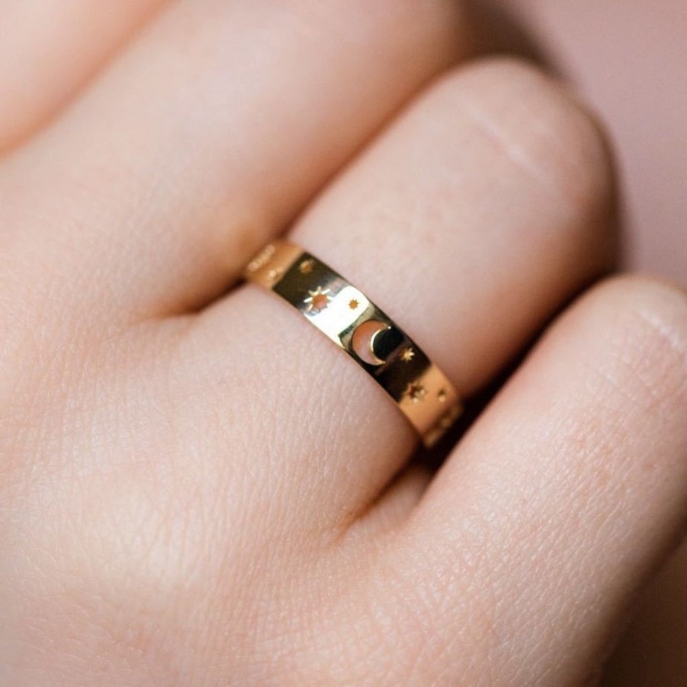 💞14K Gold Plated Sun Moon Star Unique Wedding Ring, MLNN1222 - Picture 3 of 3